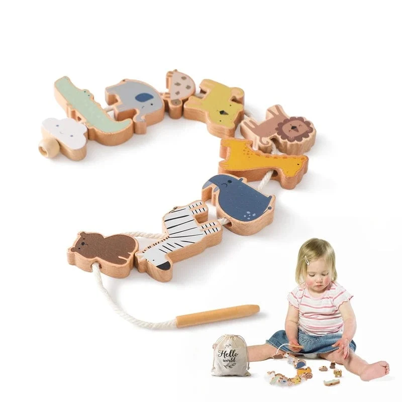 Holzspielzeug zum Einfädeln von Tierbabys, Blöcke, Brettspiele, Stapelspielzeug, Montessori, praktische Fähigkeiten, pädagogische Kinderblöcke, Geschenke
