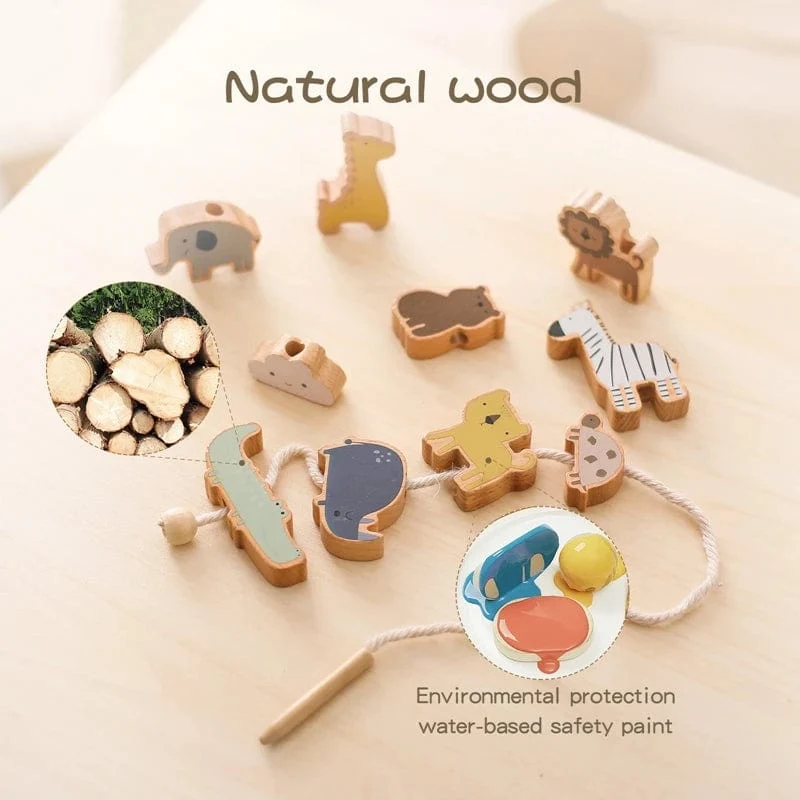 Holzspielzeug zum Einfädeln von Tierbabys, Blöcke, Brettspiele, Stapelspielzeug, Montessori, praktische Fähigkeiten, pädagogische Kinderblöcke, Geschenke