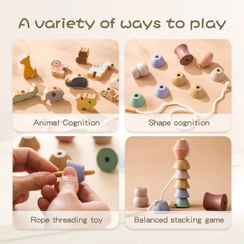 Holzspielzeug zum Einfädeln von Tierbabys, Blöcke, Brettspiele, Stapelspielzeug, Montessori, praktische Fähigkeiten, pädagogische Kinderblöcke, Geschenke