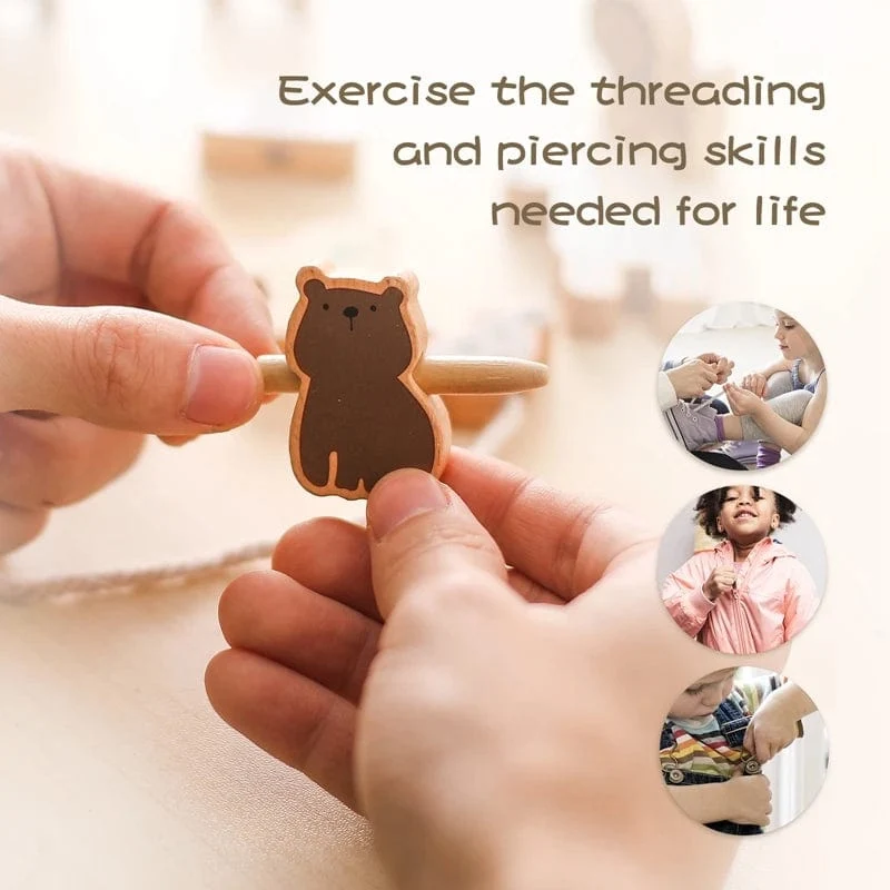 Holzspielzeug zum Einfädeln von Tierbabys, Blöcke, Brettspiele, Stapelspielzeug, Montessori, praktische Fähigkeiten, pädagogische Kinderblöcke, Geschenke