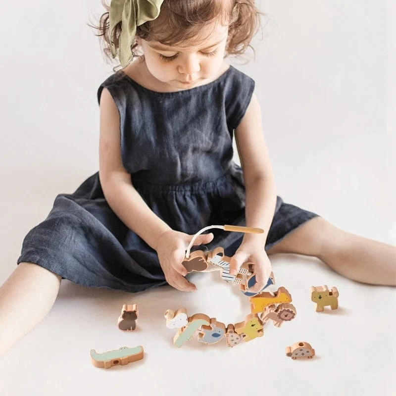 Holzspielzeug zum Einfädeln von Tierbabys, Blöcke, Brettspiele, Stapelspielzeug, Montessori, praktische Fähigkeiten, pädagogische Kinderblöcke, Geschenke