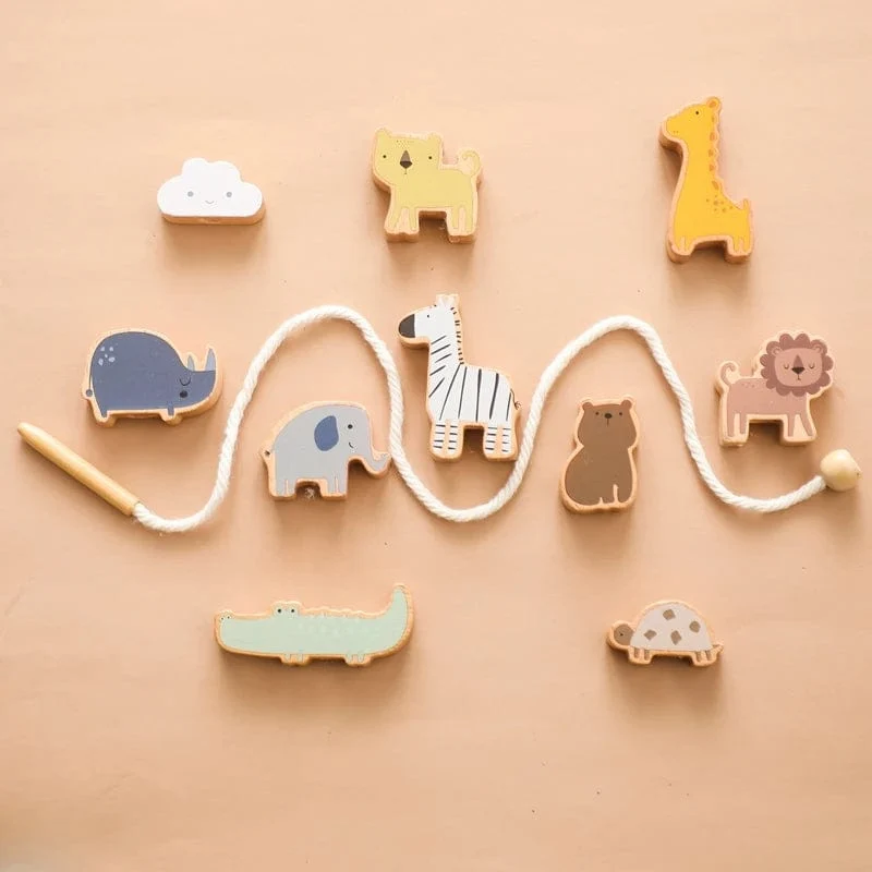 Holzspielzeug zum Einfädeln von Tierbabys, Blöcke, Brettspiele, Stapelspielzeug, Montessori, praktische Fähigkeiten, pädagogische Kinderblöcke, Geschenke