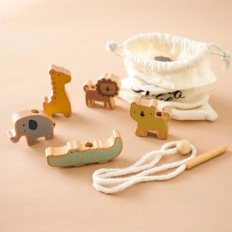 Holzspielzeug zum Einfädeln von Tierbabys, Blöcke, Brettspiele, Stapelspielzeug, Montessori, praktische Fähigkeiten, pädagogische Kinderblöcke, Geschenke