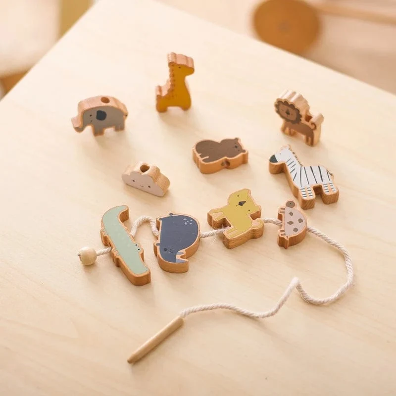 Holzspielzeug zum Einfädeln von Tierbabys, Blöcke, Brettspiele, Stapelspielzeug, Montessori, praktische Fähigkeiten, pädagogische Kinderblöcke, Geschenke