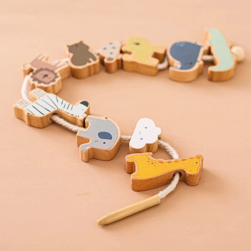 Holzspielzeug zum Einfädeln von Tierbabys, Blöcke, Brettspiele, Stapelspielzeug, Montessori, praktische Fähigkeiten, pädagogische Kinderblöcke, Geschenke