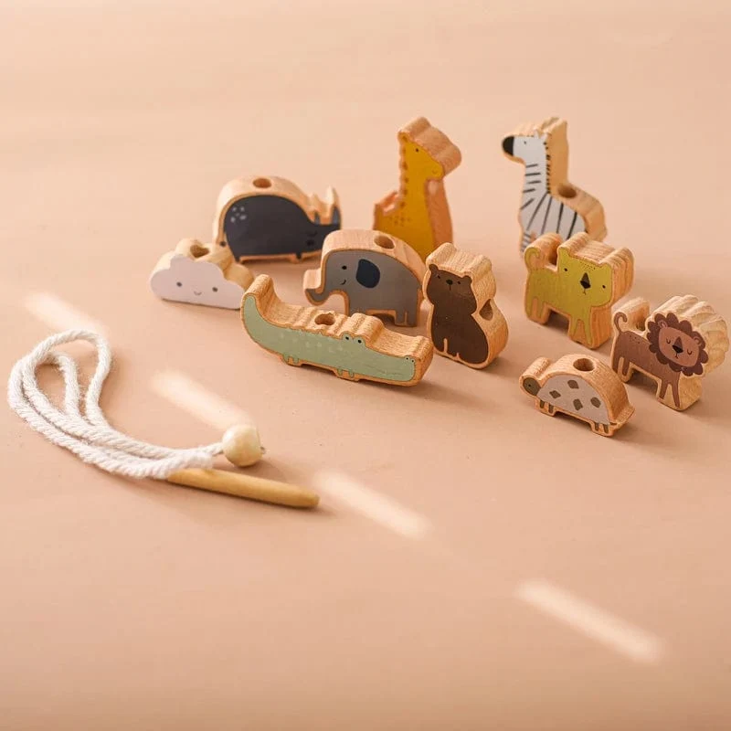 Holzspielzeug zum Einfädeln von Tierbabys, Blöcke, Brettspiele, Stapelspielzeug, Montessori, praktische Fähigkeiten, pädagogische Kinderblöcke, Geschenke