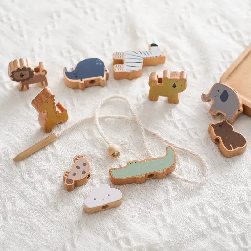Holzspielzeug zum Einfädeln von Tierbabys, Blöcke, Brettspiele, Stapelspielzeug, Montessori, praktische Fähigkeiten, pädagogische Kinderblöcke, Geschenke