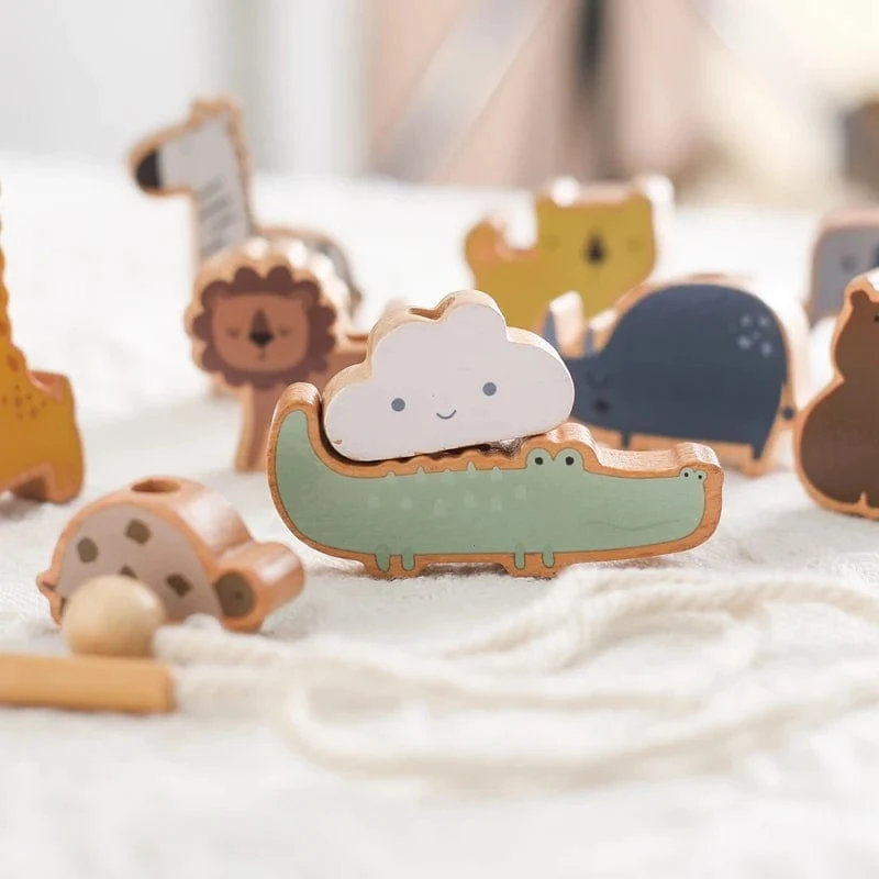 Holzspielzeug zum Einfädeln von Tierbabys, Blöcke, Brettspiele, Stapelspielzeug, Montessori, praktische Fähigkeiten, pädagogische Kinderblöcke, Geschenke