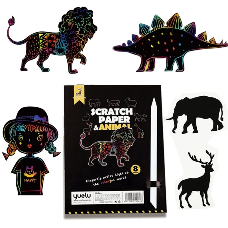 8 Stücke Magisches Scratch Zeichenpapier DIY Scratch Art Lesezeichen Kinder Zeichenspielzeug Malbuch Kreative Karte Aufkleber Lernspielzeug