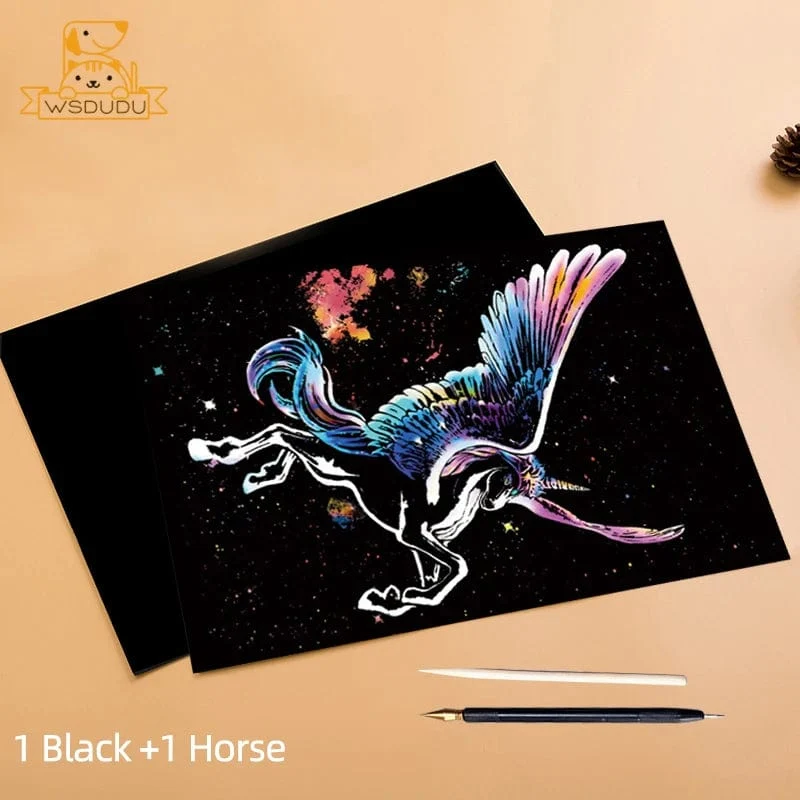 2-teiliges Kratzpapier-Malset, magisches Kunst-Nachtszenen-Set mit Sehenswürdigkeiten aus aller Welt und Tieren, Zeichenspielzeug mit Stift, Basteln, Kartenspiel, Geschenke für Erwachsene