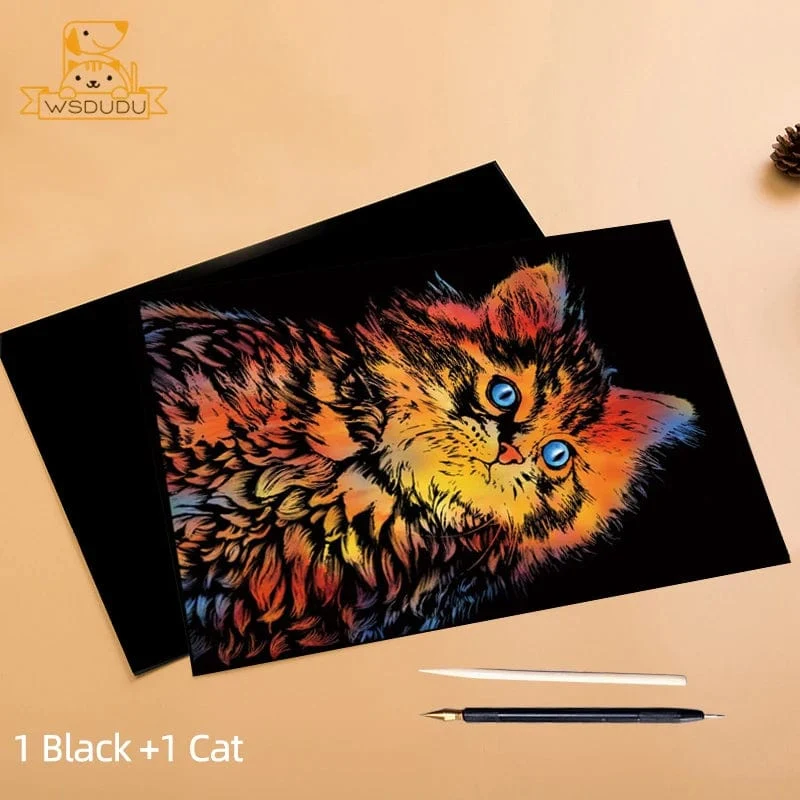 2-teiliges Kratzpapier-Malset, magisches Kunst-Nachtszenen-Set mit Sehenswürdigkeiten aus aller Welt und Tieren, Zeichenspielzeug mit Stift, Basteln, Kartenspiel, Geschenke für Erwachsene