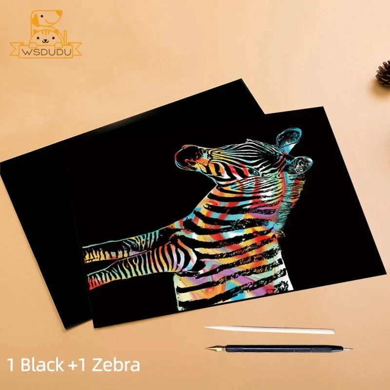 2-teiliges Kratzpapier-Malset, magisches Kunst-Nachtszenen-Set mit Sehenswürdigkeiten aus aller Welt und Tieren, Zeichenspielzeug mit Stift, Basteln, Kartenspiel, Geschenke für Erwachsene