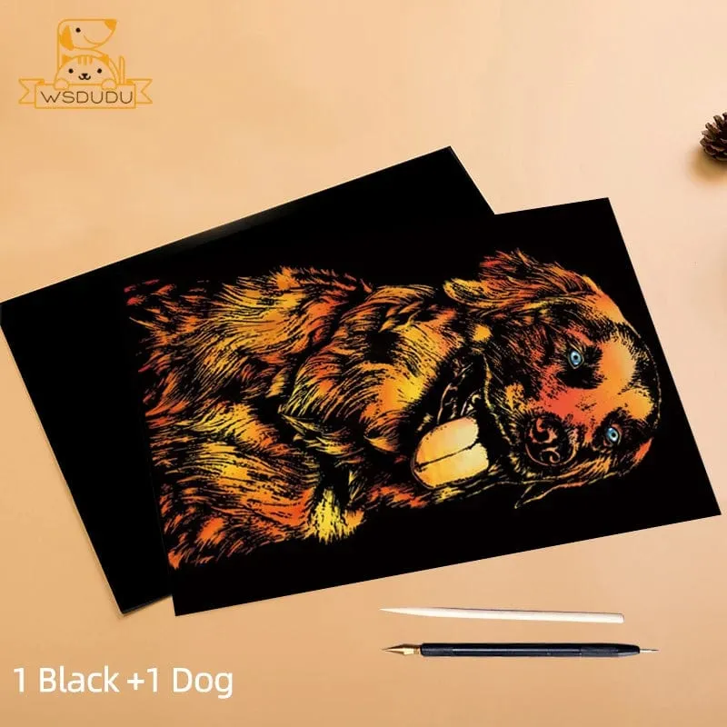 2-teiliges Kratzpapier-Malset, magisches Kunst-Nachtszenen-Set mit Sehenswürdigkeiten aus aller Welt und Tieren, Zeichenspielzeug mit Stift, Basteln, Kartenspiel, Geschenke für Erwachsene