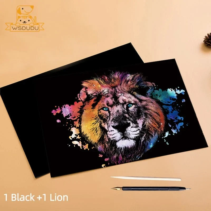 2-teiliges Kratzpapier-Malset, magisches Kunst-Nachtszenen-Set mit Sehenswürdigkeiten aus aller Welt und Tieren, Zeichenspielzeug mit Stift, Basteln, Kartenspiel, Geschenke für Erwachsene