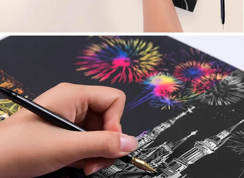2-teiliges Kratzpapier-Malset, magisches Kunst-Nachtszenen-Set mit Sehenswürdigkeiten aus aller Welt und Tieren, Zeichenspielzeug mit Stift, Basteln, Kartenspiel, Geschenke für Erwachsene