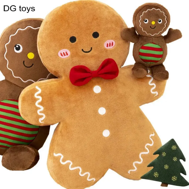 Entzückendes Lebkuchen-Plüschtier, gefülltes Karamell-Schokoladen-Lebkuchenmann-Kissen, Weihnachtsbaum-Haus, Schleife, Ring, Dekor, Weihnachtshirsch