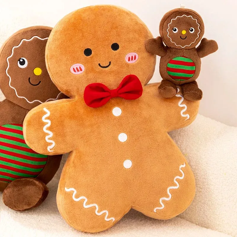 Entzückendes Lebkuchen-Plüschtier, gefülltes Karamell-Schokoladen-Lebkuchenmann-Kissen, Weihnachtsbaum-Haus, Schleife, Ring, Dekor, Weihnachtshirsch