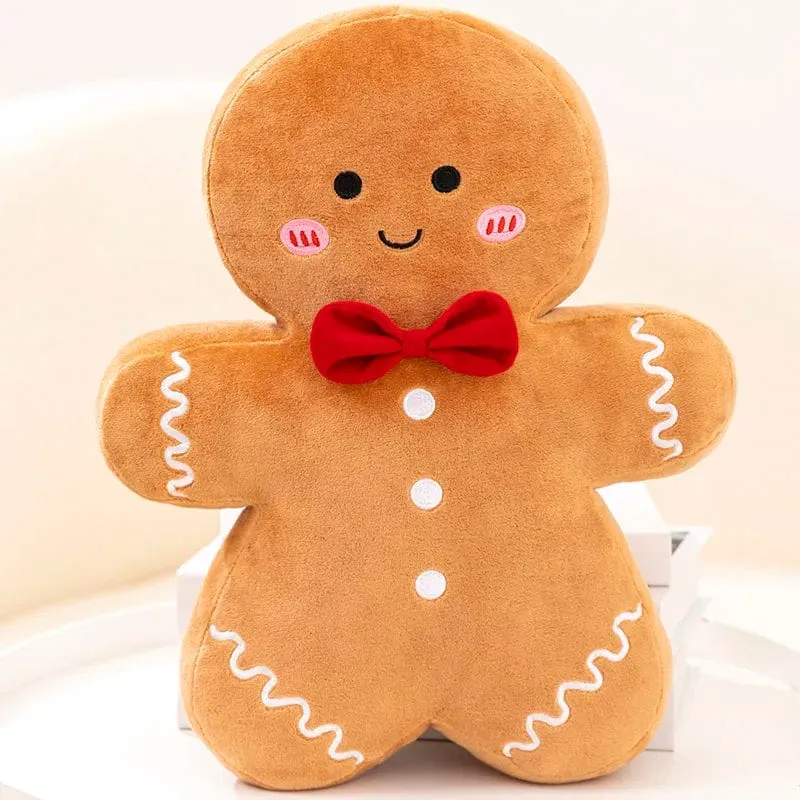 Entzückendes Lebkuchen-Plüschtier, gefülltes Karamell-Schokoladen-Lebkuchenmann-Kissen, Weihnachtsbaum-Haus, Schleife, Ring, Dekor, Weihnachtshirsch