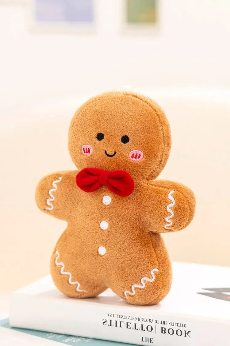 Entzückendes Lebkuchen-Plüschtier, gefülltes Karamell-Schokoladen-Lebkuchenmann-Kissen, Weihnachtsbaum-Haus, Schleife, Ring, Dekor, Weihnachtshirsch