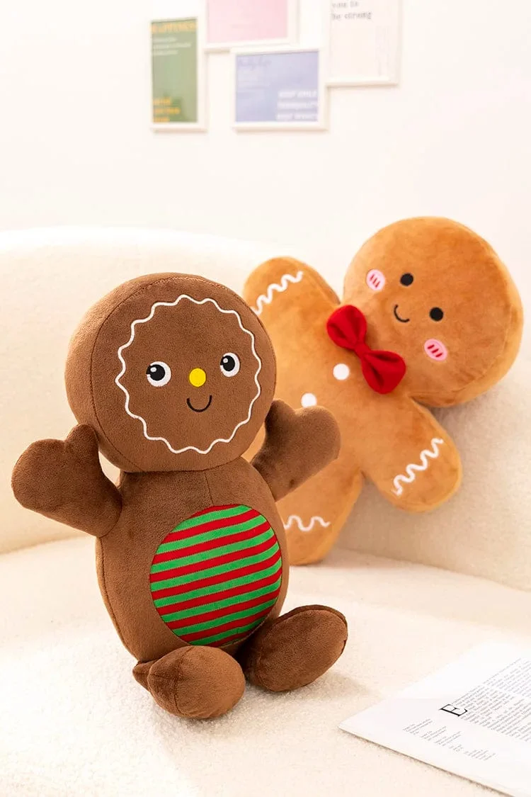 Entzückendes Lebkuchen-Plüschtier, gefülltes Karamell-Schokoladen-Lebkuchenmann-Kissen, Weihnachtsbaum-Haus, Schleife, Ring, Dekor, Weihnachtshirsch