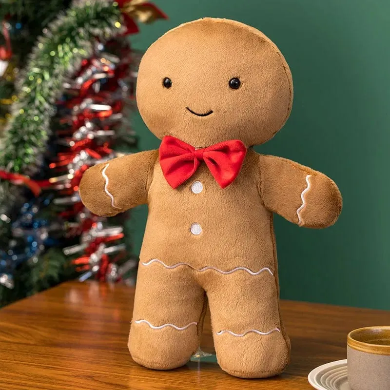 Entzückendes Lebkuchen-Plüschtier, gefülltes Karamell-Schokoladen-Lebkuchenmann-Kissen, Weihnachtsbaum-Haus, Schleife, Ring, Dekor, Weihnachtshirsch