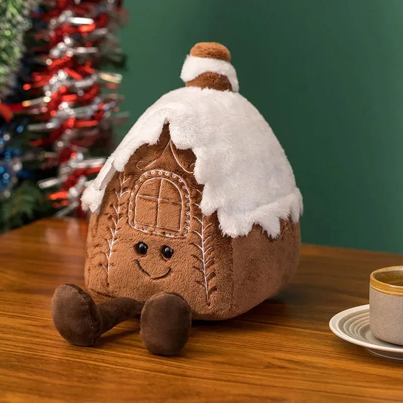 Entzückendes Lebkuchen-Plüschtier, gefülltes Karamell-Schokoladen-Lebkuchenmann-Kissen, Weihnachtsbaum-Haus, Schleife, Ring, Dekor, Weihnachtshirsch