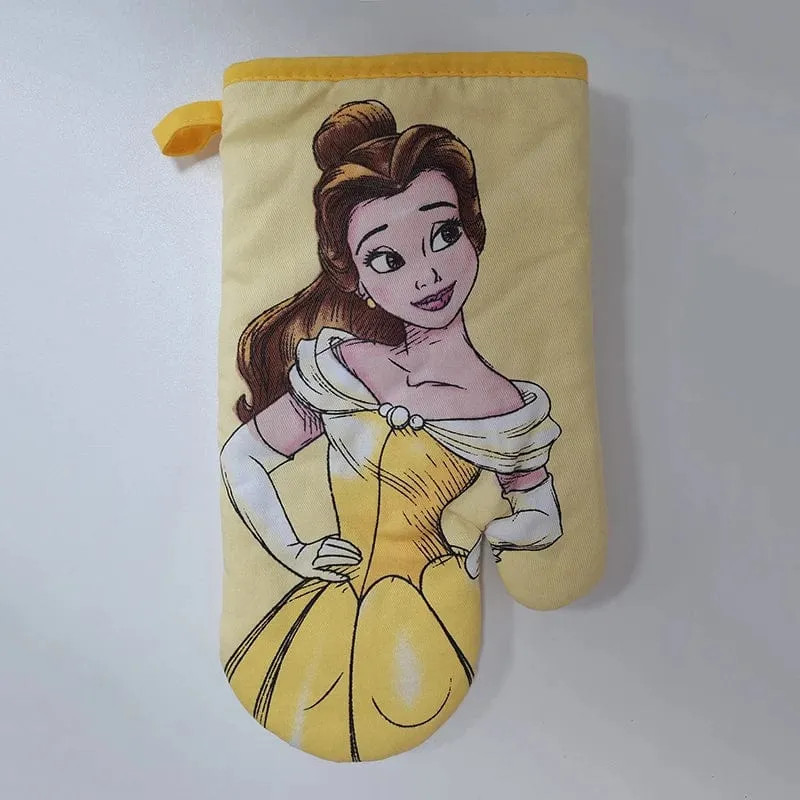 Disney Belle Prinzessin Ofenhandschuhe Cartoon Figuren Backen Kochen Verbrühungsschutz Isolationshandschuh Küche Mikrowellenherd Zubehör