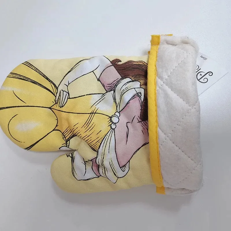 Disney Belle Prinzessin Ofenhandschuhe Cartoon Figuren Backen Kochen Verbrühungsschutz Isolationshandschuh Küche Mikrowellenherd Zubehör