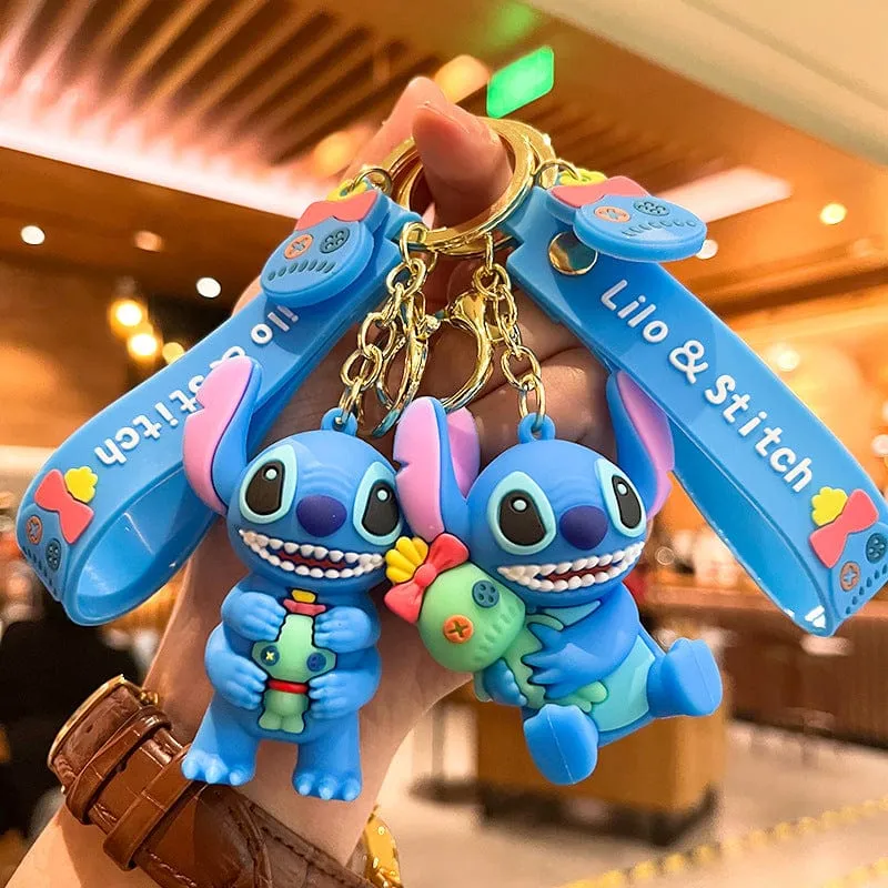 4 Arten Lilo Stitch Schlüsselanhänger Stitch Actionfigur Schlüsselanhänger Hängendes Ornament Puppen Sammlung Modell Stitch Spielzeug für Kinder Geschenk