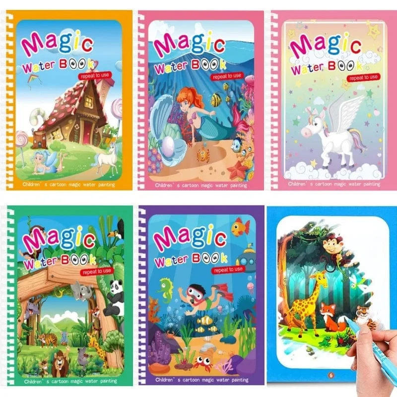 Magisches Wasser-Malbuch, wiederverwendbares Montessori-Malbuch für Kinder, sensorisches frühpädagogisches Lern-Malspielzeug für Kinder