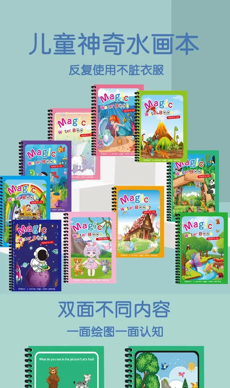 Magisches Wasser-Malbuch, wiederverwendbares Montessori-Malbuch für Kinder, sensorisches frühpädagogisches Lern-Malspielzeug für Kinder