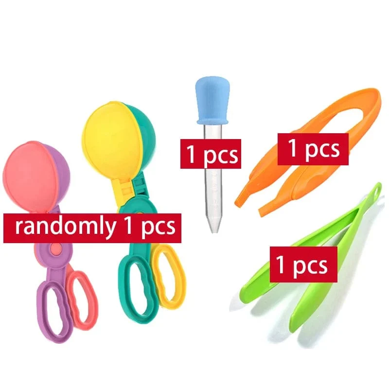 1/4 stücke Kinder Drop Scoop Clip Pinzette Spielzeug Feine Motor Geschicklichkeit Training Tool Set Montessori Frühen Lernen Bildung Spielzeug Kleinkind