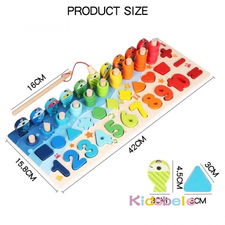 Holz Zahlenpuzzle Sortierung Montessori Spielzeug für Kleinkinder Formsortierer Zählen Angelspiel Pädagogisches Mathematik Stapelblock
