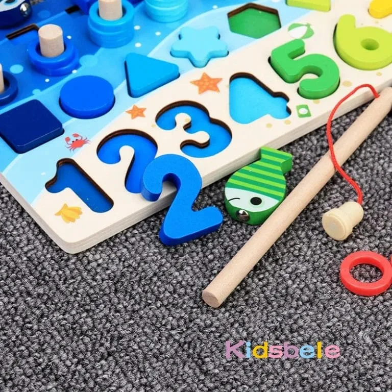 Holz Zahlenpuzzle Sortierung Montessori Spielzeug für Kleinkinder Formsortierer Zählen Angelspiel Pädagogisches Mathematik Stapelblock
