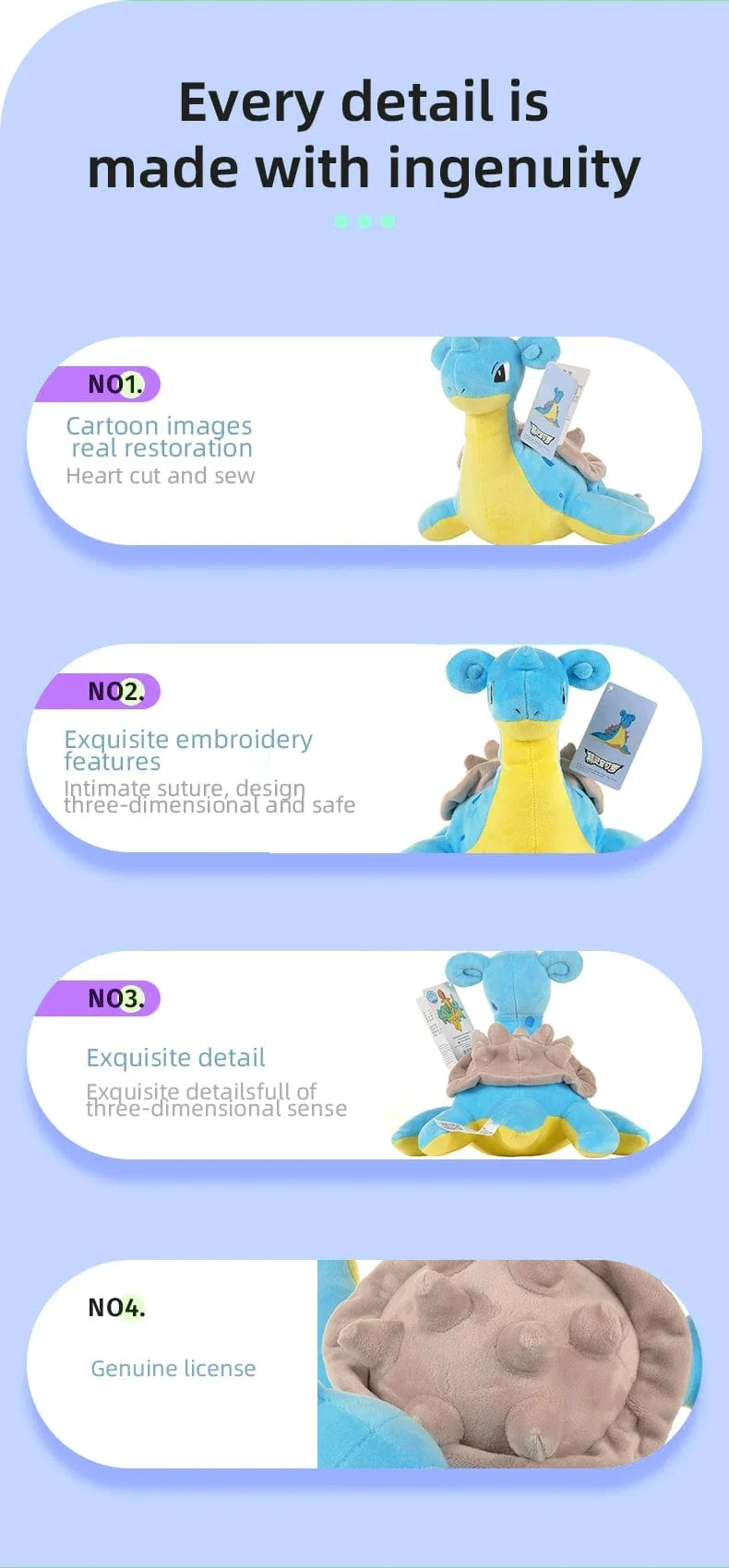 Kawaii Pokemon Lapras Stofftiere Cartoon süße Wassergeist Plüsch Puppen Wurfkissen Geburtstagsgeschenk für Kinder Freunde Jungen