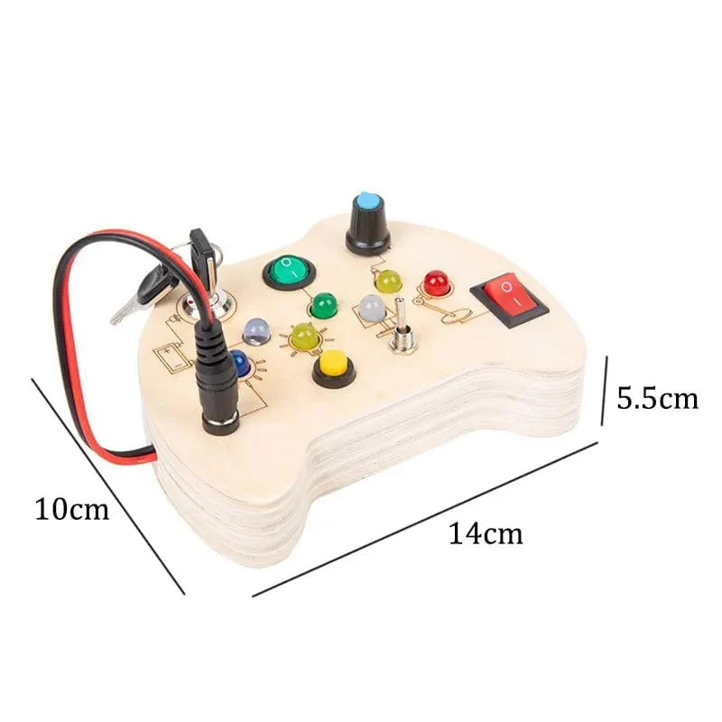 Montessori Busy Board Sensorisches Spielzeug aus Holz mit LED-Lichtschalter-Steuerplatine Reiseaktivitäten Kinderspiele für 2–4 Jahre alt
