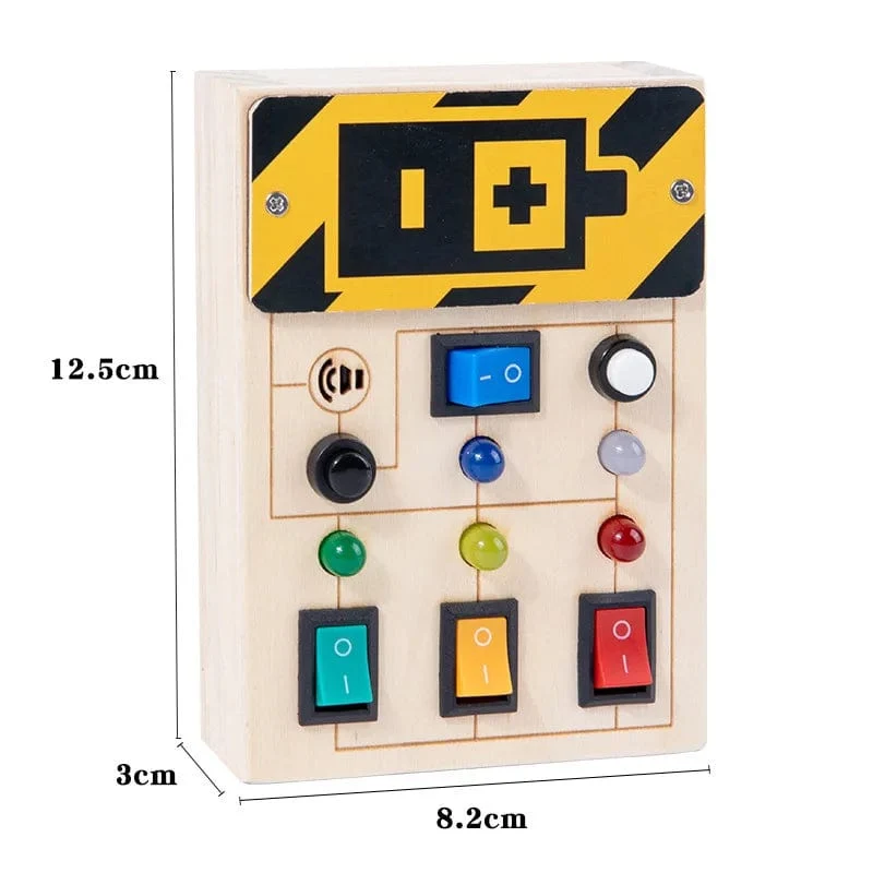 Montessori Busy Board Sensorisches Spielzeug aus Holz mit LED-Lichtschalter-Steuerplatine Reiseaktivitäten Kinderspiele für 2–4 Jahre alt