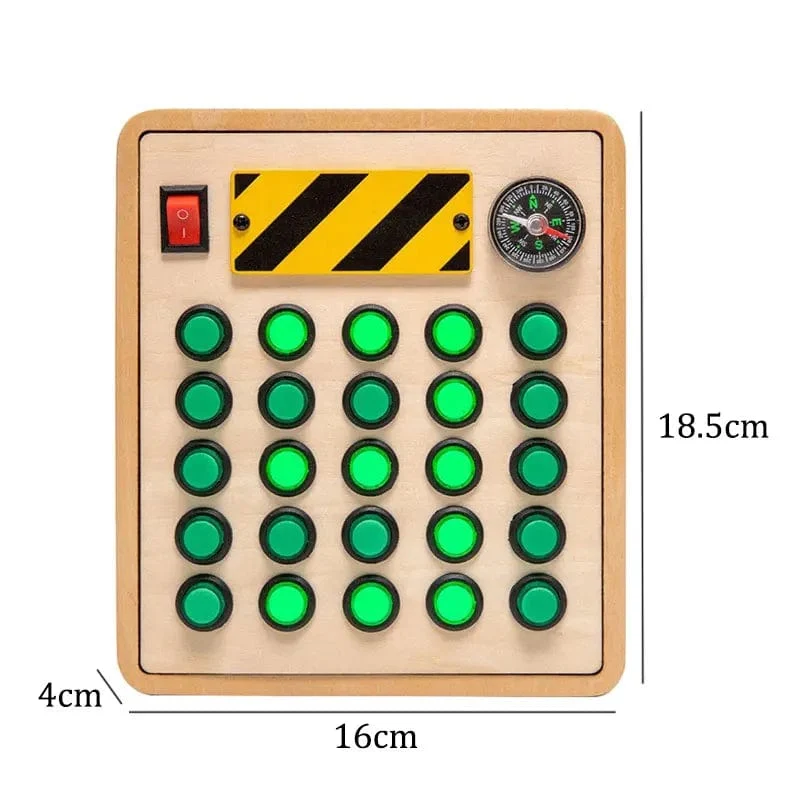 Montessori Busy Board Sensorisches Spielzeug aus Holz mit LED-Lichtschalter-Steuerplatine Reiseaktivitäten Kinderspiele für 2–4 Jahre alt
