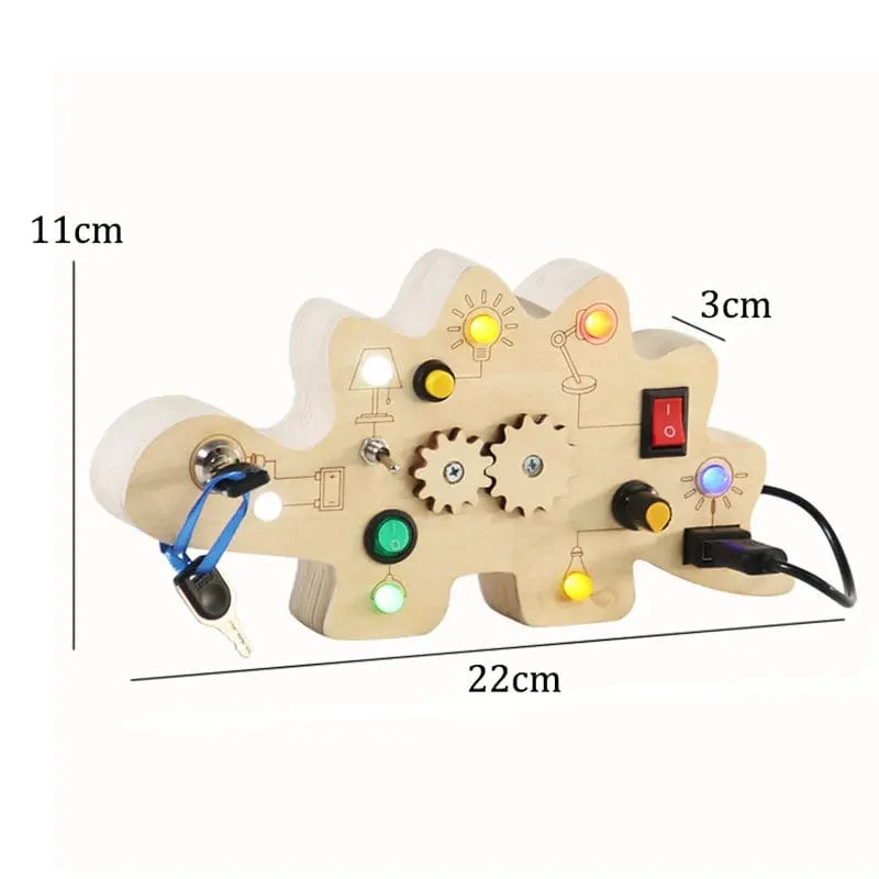 Montessori Busy Board Sensorisches Spielzeug aus Holz mit LED-Lichtschalter-Steuerplatine Reiseaktivitäten Kinderspiele für 2–4 Jahre alt
