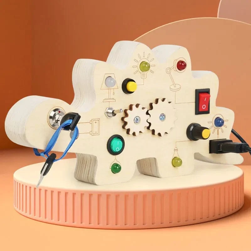 Montessori Busy Board Sensorisches Spielzeug aus Holz mit LED-Lichtschalter-Steuerplatine Reiseaktivitäten Kinderspiele für 2–4 Jahre alt