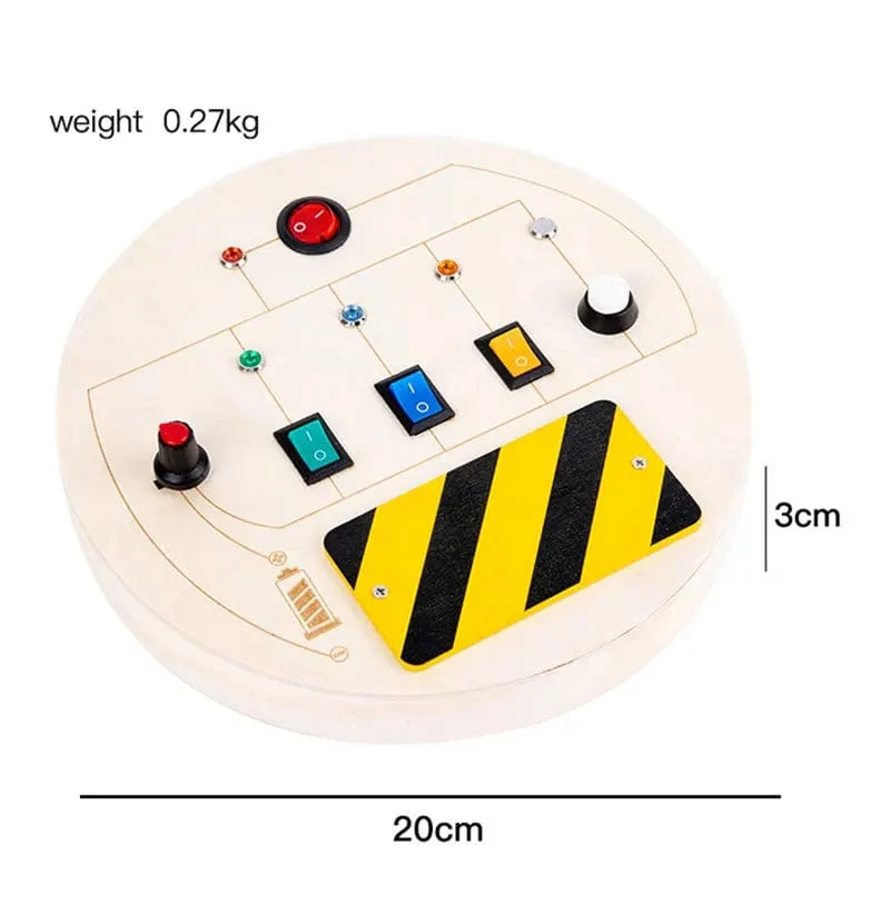Montessori Busy Board Sensorisches Spielzeug aus Holz mit LED-Lichtschalter-Steuerplatine Reiseaktivitäten Kinderspiele für 2–4 Jahre alt