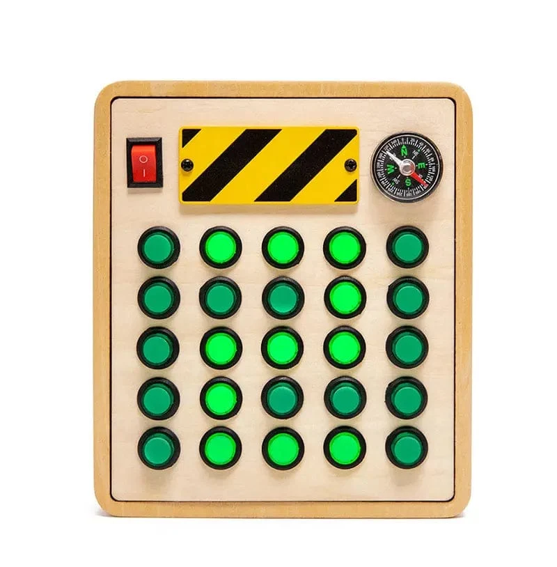 Montessori Busy Board Sensorisches Spielzeug aus Holz mit LED-Lichtschalter-Steuerplatine Reiseaktivitäten Kinderspiele für 2–4 Jahre alt