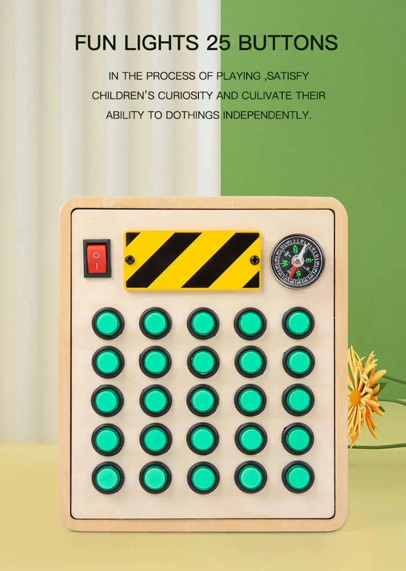 Montessori Busy Board Sensorisches Spielzeug aus Holz mit LED-Lichtschalter-Steuerplatine Reiseaktivitäten Kinderspiele für 2–4 Jahre alt