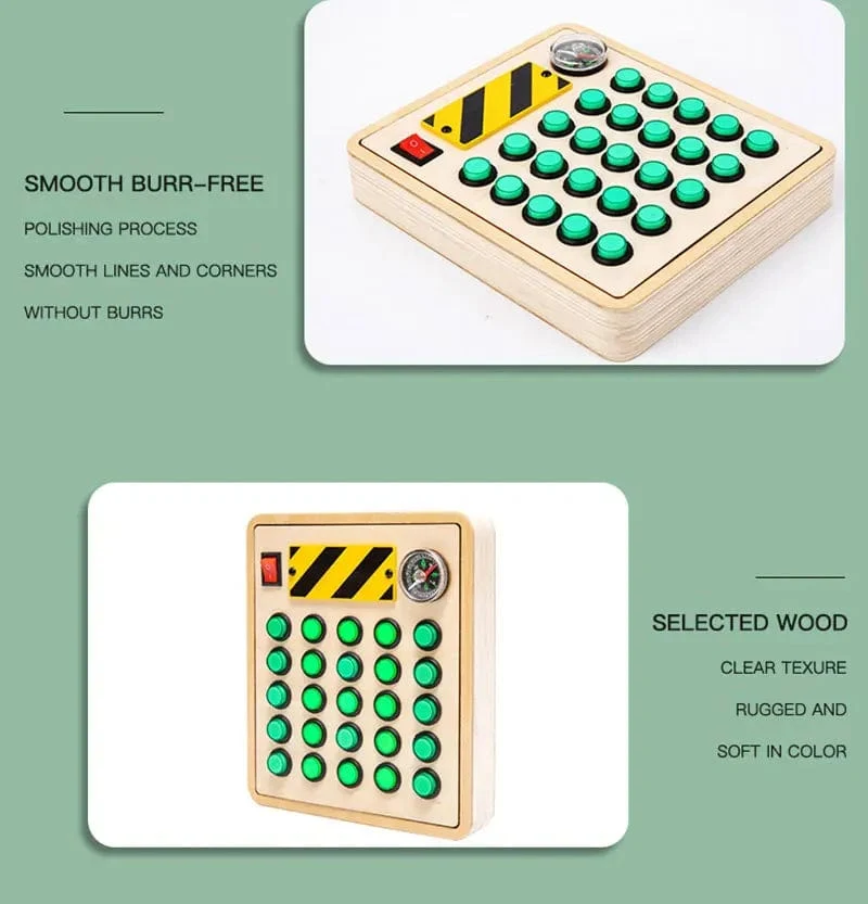 Montessori Busy Board Sensorisches Spielzeug aus Holz mit LED-Lichtschalter-Steuerplatine Reiseaktivitäten Kinderspiele für 2–4 Jahre alt
