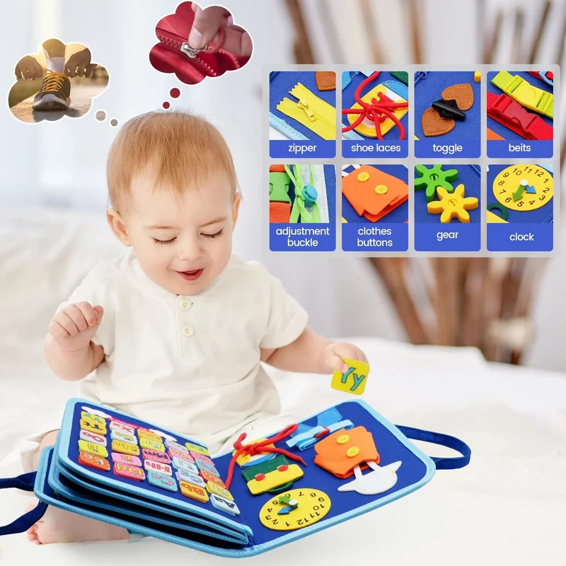 Montessori-Beschäftigungsbrett für Kleinkinder, pädagogische Aktivität für grundlegende Anzieh- und Motorikfähigkeiten, Baby-Lernspielzeug für unterwegs
