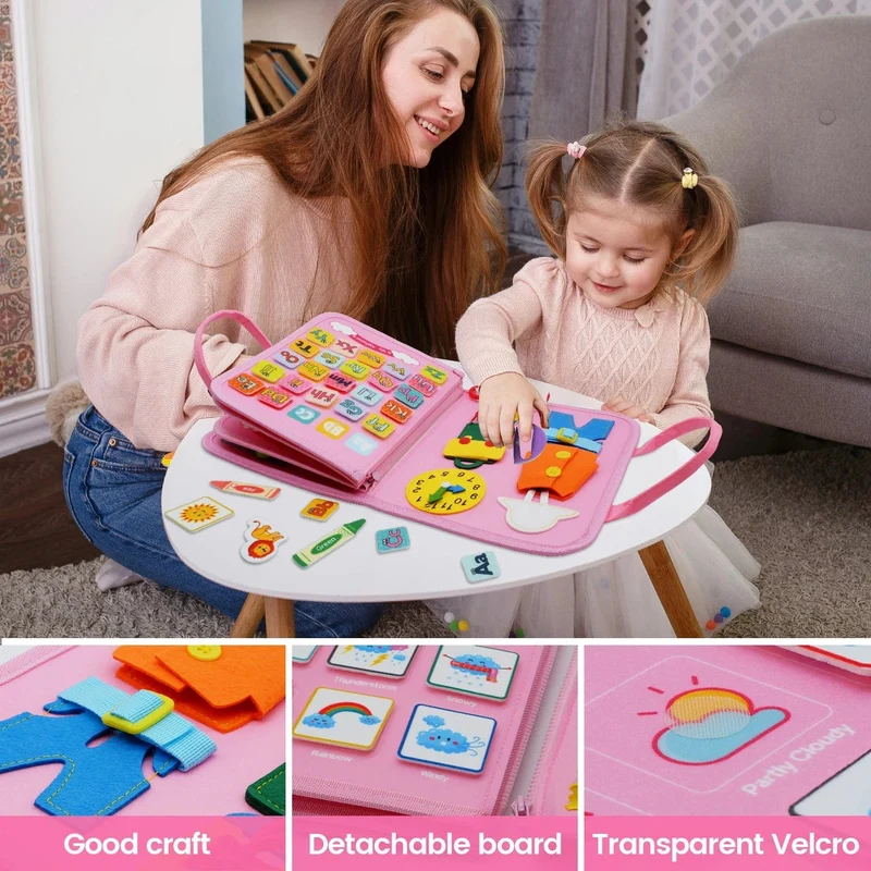 Montessori-Beschäftigungsbrett für Kleinkinder, pädagogische Aktivität für grundlegende Anzieh- und Motorikfähigkeiten, Baby-Lernspielzeug für unterwegs