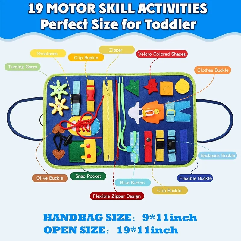 Montessori-Beschäftigungsbrett für Kleinkinder, pädagogische Aktivität für grundlegende Anzieh- und Motorikfähigkeiten, Baby-Lernspielzeug für unterwegs