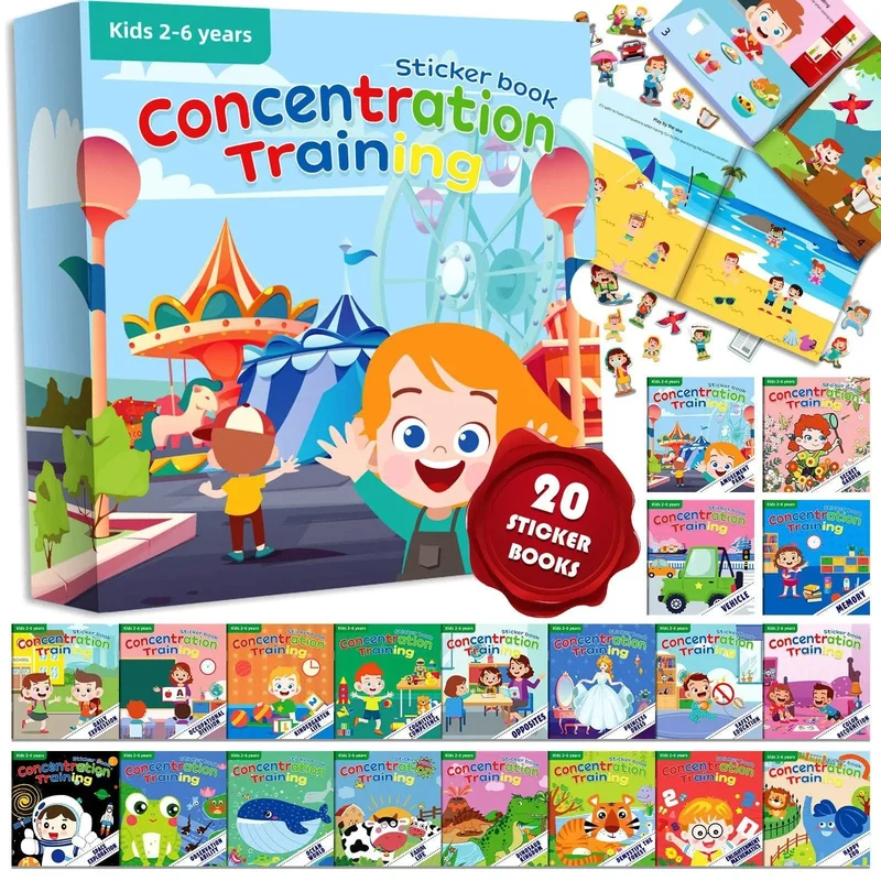 Kognitives Spiel Kawaii Stickerbuch Pädagogisches DIY Hand-on Puzzle Cartoon Tiere Lebenskompetenz Lernen Kleinkindspielzeug für Kinder