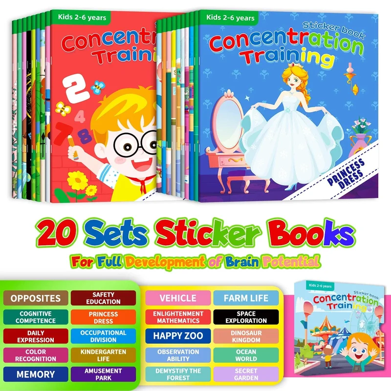 Kognitives Spiel Kawaii Stickerbuch Pädagogisches DIY Hand-on Puzzle Cartoon Tiere Lebenskompetenz Lernen Kleinkindspielzeug für Kinder