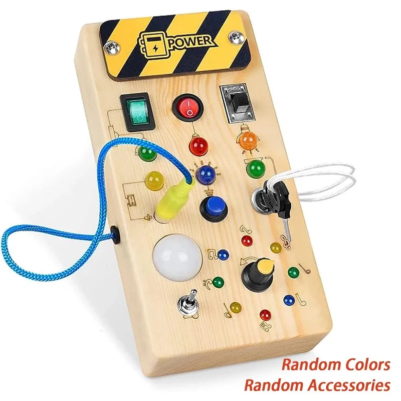 Montessori Busy Board Sensorisches Spielzeug aus Holz mit LED-Lichtschalter-Steuerplatine Reiseaktivitäten Kinderspiele für 2–4 Jahre alt